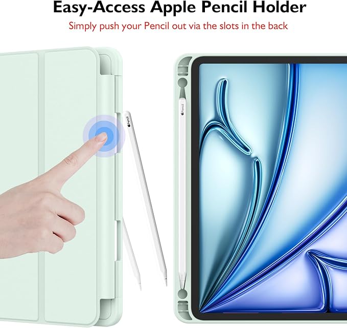 iMieet iPad Air 11 Inch Case M4/M3/M2(2026/2025/2024), iPad Air 5th/4th Generation Case 2022/2020 10.9 Inch with Pencil Holder,Trifold Stand Smart Case with Soft TPU Back(Pale Green)