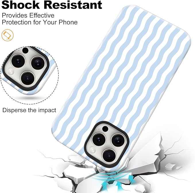 Magnetic for iPhone 14 Pro Case Cute Wavy Stripes Phone Case, Shockproof Slim TPU and Hard PC Protective Phone Cover Compatible with MagSafe Designed for Women Girls, Blue