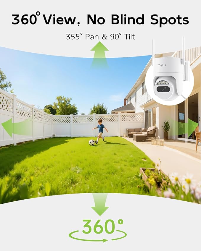 5G/2.4G Security Camera Outdoor, 3MP Wired Cameras 24/7 Recording, Plug-in Power, 360° View, Motion Auto Tracking, Alexa, 2-Way Audio, IP66, Color Night Vision, SD Card/Cloud Storage