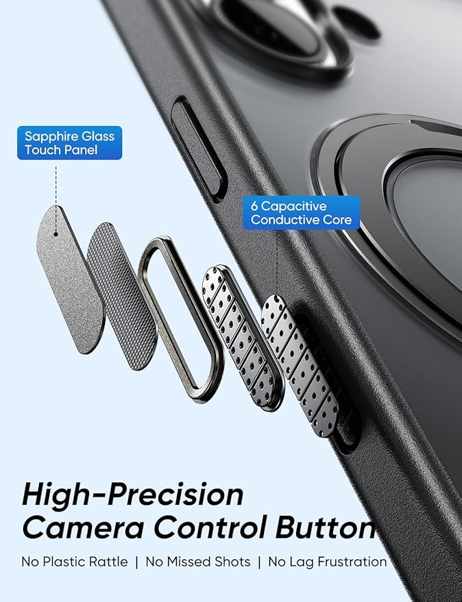 MAGIC JOHN 360° Rotatable Magnetic Invisible Stand for iPhone 17 Case [Camera Control Button] [Compatible with MagSafe] 16FT Shockof for iPhone 17 Case with Kickstand, Black
