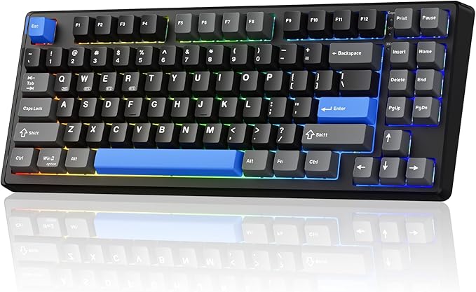 Kisnt KN85 Wireless Mechanical Gaming Keyboard, 75% Layout with RGB Backlit, Custom Hot Swappable, Creamy Sound, Bluetooth/2.4GHz/USB-C Compatible with Windows/Mac/PC (Textured Black,Linear Switch)