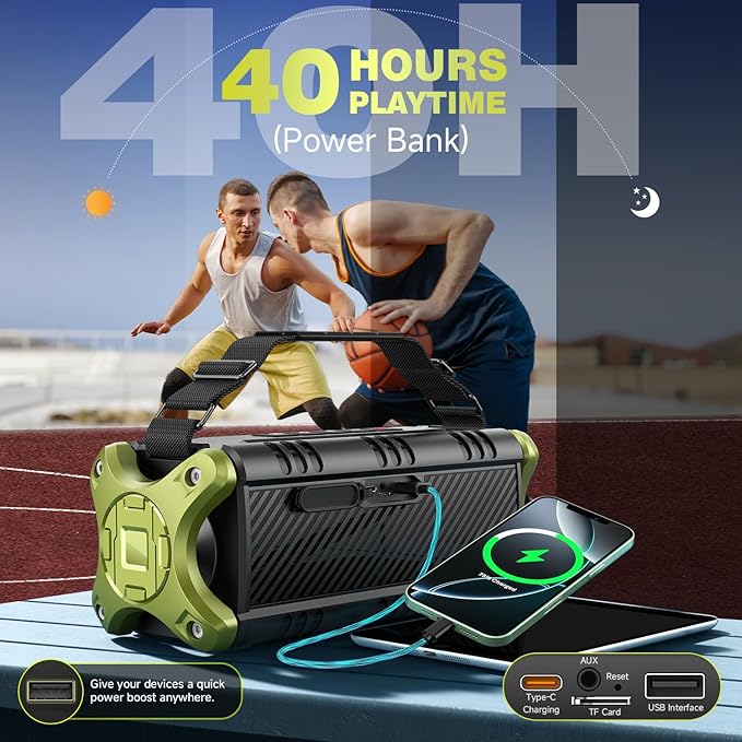 Portable Speakers Bluetooth Wireless, 90W Max Loud Outdoor Speaker with 50W Deep Bass, Boombox Sound, IPX6 Waterproof, 40H, EQ, Dual Pairing, Subwoofer *2, TF, Large Speaker for Beach/Garage/Jobsite