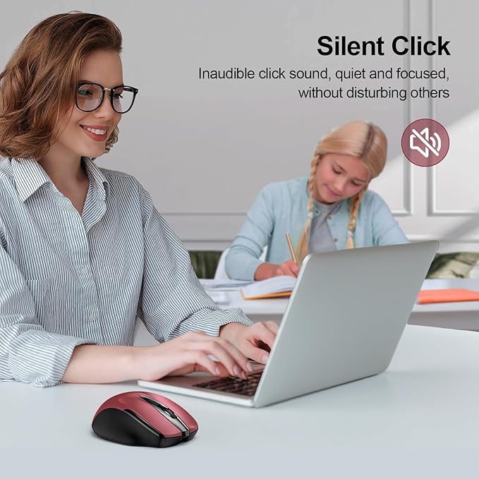 TECKNET Wireless Mouse (BT5.0/3.0 & 2.4G) Rechargeable 4800 DPI Silent USB A & Bluetooth Mouse 6 Buttons, Wide Compatibility - Red
