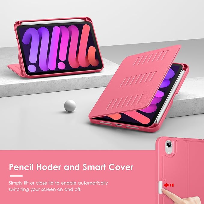 VIKESI Case for iPad mini 7 (A17 Pro) and iPad mini 6,Multiple Angles Magnetic Stand Cover,Shockproof Soft Back,Pencil Holder,and Auto Sleep/Wake,Watermelon