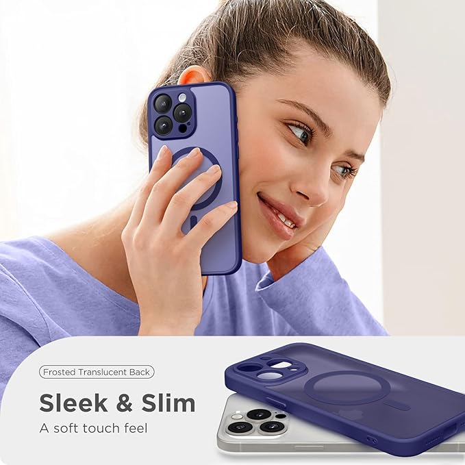 CAPRARO Magnetic for iPhone 14 Pro Case, [Compatible with MagSafe] [Full Camera Protection] Shockproof Protective Slim Translucent Matte Phone Case for iPhone 14 Pro 6.1'', Purple Eggplant