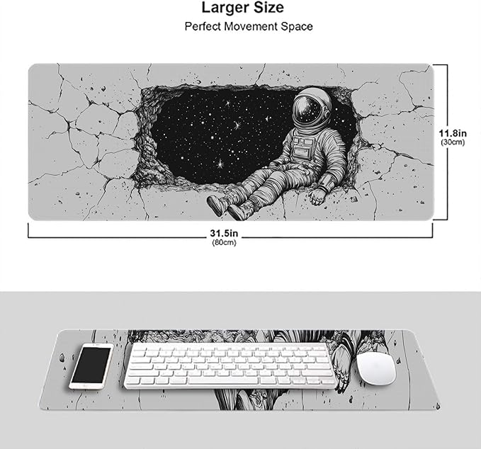 Space Astronaut Desk Mat Black and White Stars Mousepad XL Large Gaming Mouse Pad Laptop Keyboard Mat Desk Pad 31.5"x11.8" Office Computer Keyboard Laptop Home