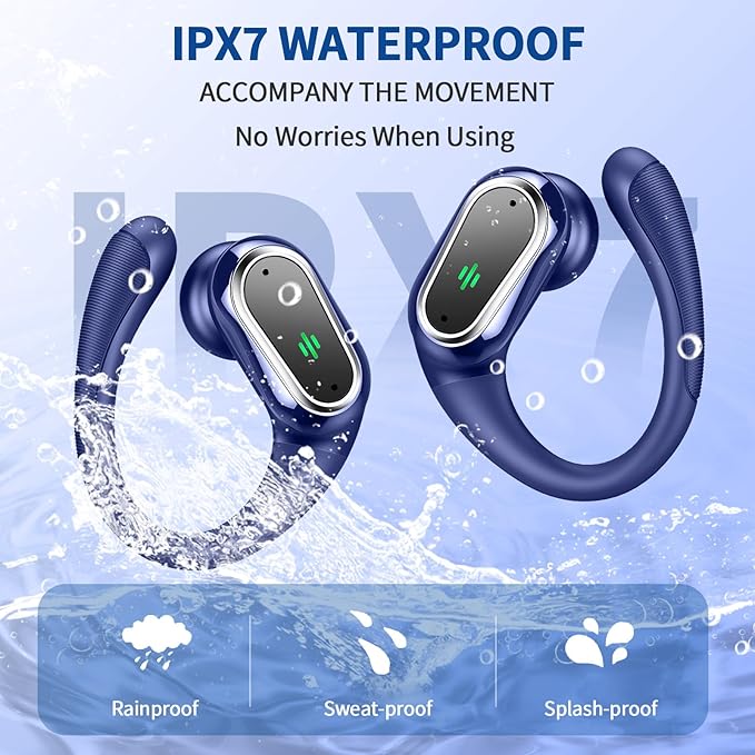 Wireless Earbuds, 2026 Bluetooth 5.4 Headphones Sport, 50Hrs HiFi Stereo Deep Bass Over-Ear buds with ENC Noise Cancelling Mic, IP7 Waterproof & LED Display Earphones with Earhooks for Workout/Running