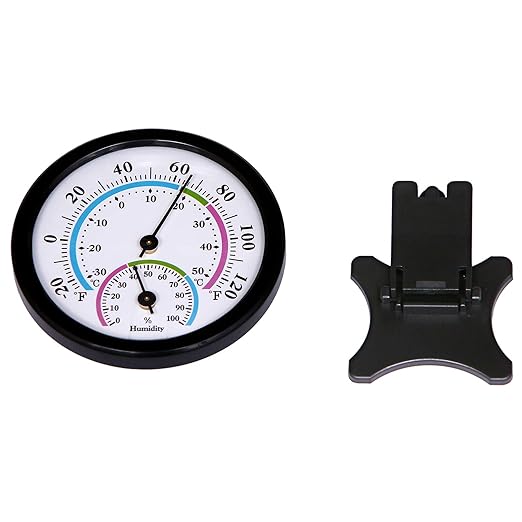 Mini Indoor Thermometer Hygrometer Analog 2 in 1 Temperature Humidity Monitor Gauge for Home, Room, Outdoor, Offices, Display Mechanical Diameter 75mm-2 Pack (No Battery Needed)-Black