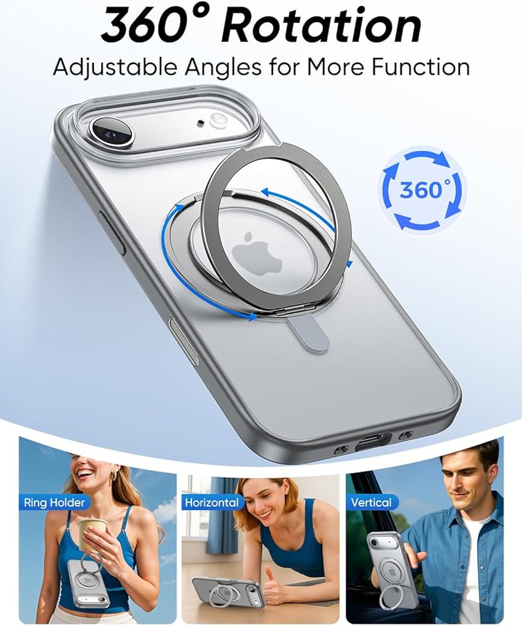 MAGIC JOHN 360° Rotatable Magnetic Invisible Stand for iPhone 17 Air Case [Camera Control Button] [Compatible with MagSafe] 16FT Shockproof for iPhone 17 Air Case with Kickstand, Gray