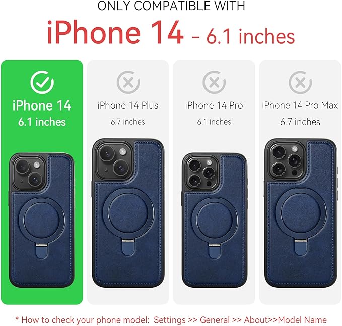 for iPhone 14 Case with Stand Compatible with Magsafe Slim PU Leather & Durable TPU Drop Proof Magnetic Kickstand Protective Phone Cover with Tempered Glass Screen Protector 6.1", Blue