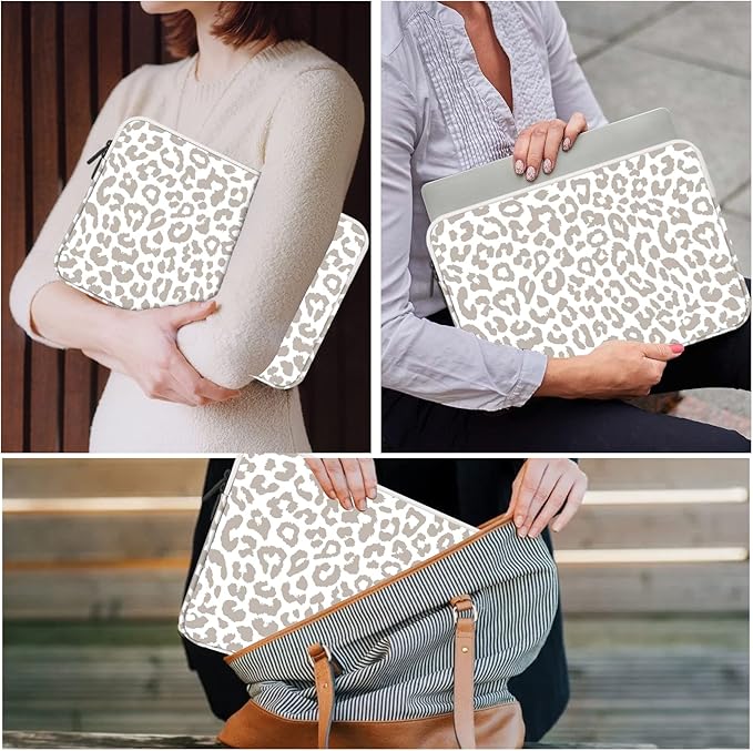 13-14 Inch Laptop Sleeve Bag with Pocket, Water Resistant Case Compatible with MacBook Air/Pro 13,MacBook Neo 13,iPad Pro 12.9,Surface,Dell,HP,Chromebook(Grey Leopard Cheetah)