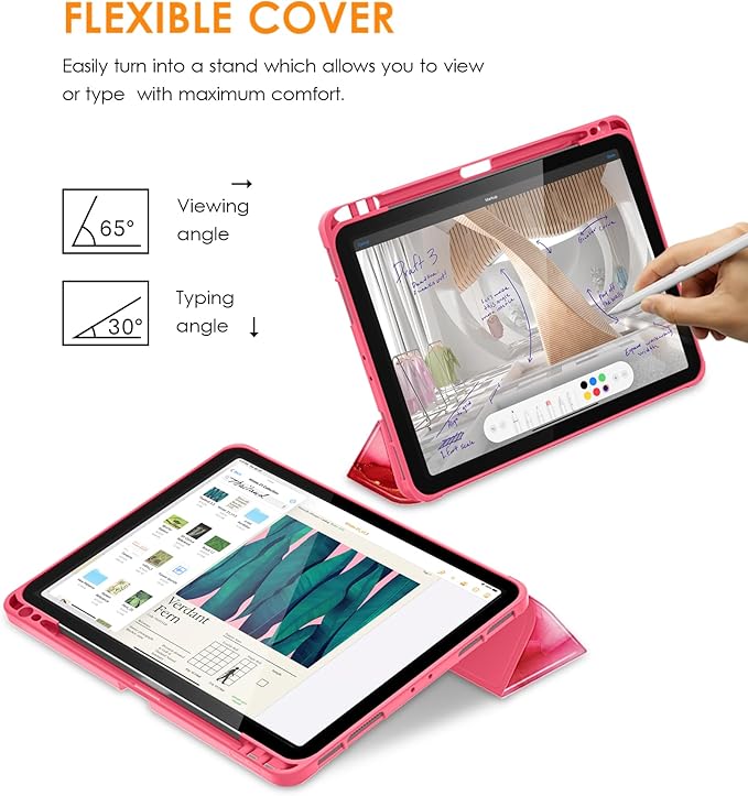 DTTO for iPad Pro 11 inch 4th/3rd/2nd/1st Generation 2022/2021/2020/2018 Case, Smart Slim Trifold Stand Soft TPU Back Cover with Built-in Pencil Holder, Also Fit iPad Air 5/4,Red Marble