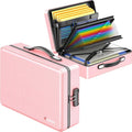 Fireproof Document Box with Fireproof Zipper, Hard Inner Shell Fireproof Document Bag with Lock, Fireproof Water Resistant Important Document Organizer 16 inch Laptop File Briefcase (Pink)