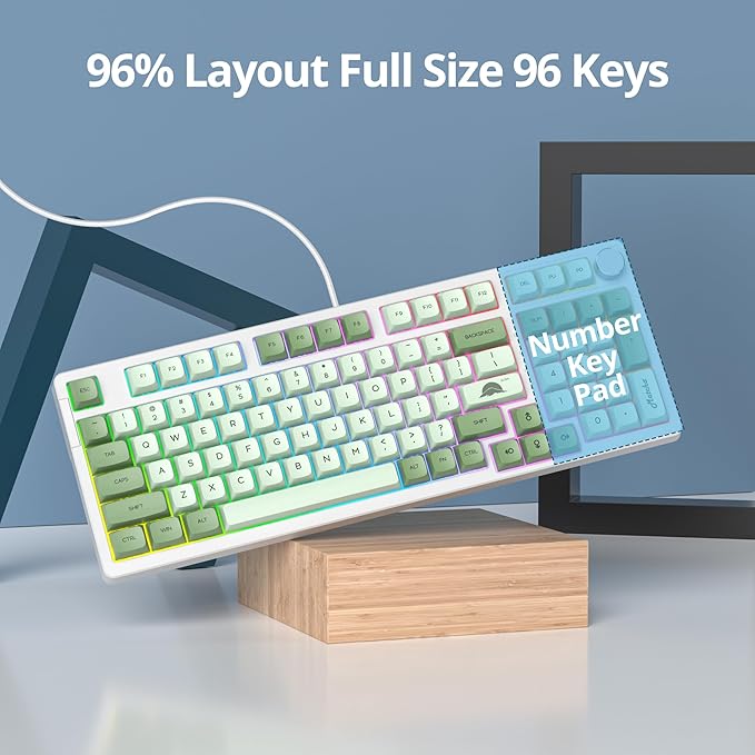 surmen Green Creamy Keyboard with with Number Pad, 96% RGB Mechanical Keyboard Full Gasket Mounted Hot Swappable Custom Wired Thocky Keyboards with Knob for Office Gamer (98 Matcha)