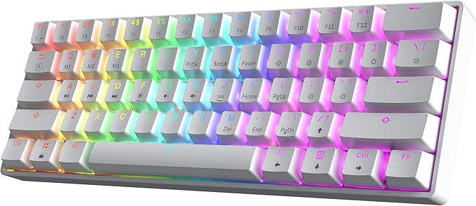 HK GAMING GK61 SE 60% | Mechanical Gaming Keyboard | 61 Keys Multi Color RGB LED Backlit for PC/Mac Gamer | US Layout (White, Mechanical Red)