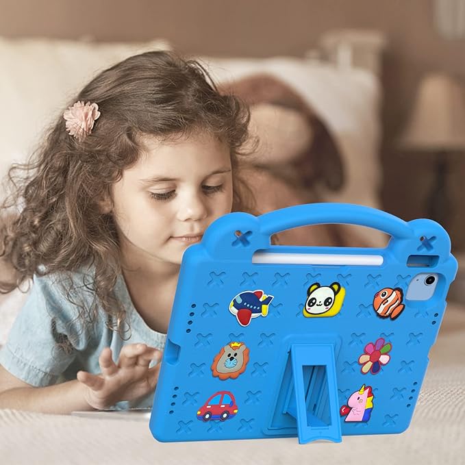 Dteck for iPad 10th Generation Case 10.9 Inch 2022, EVA Cute Bear Kids Case Shockproof Rugged Protective Kickstand Boy Girl Cover with Pencil Holder for iPad 10th Gen 10.9 Inch 2022, SkyBlue