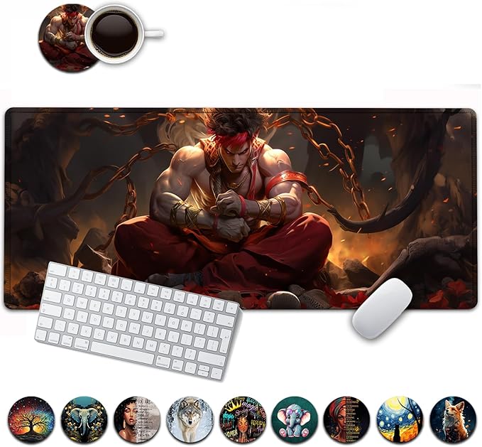 Large Mouse Pad, 31.5 x 11.8in Extended Gaming Mouse Pad with Stitched Edges, XXL Mousepad Protector Non Slip Rubber Base for Office & Home Writing Mat, Colorful Mushroom Forest Pattern Black Desk Mat