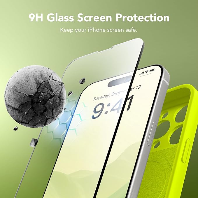 Magnetic for iPhone 14 Pro Max Case, Compatible with MagSafe, [Full Camera Protection][Screen Protector] Silicone Shockproof Protective Phone Case for iPhone 14 Pro Max, Fluorescent Green