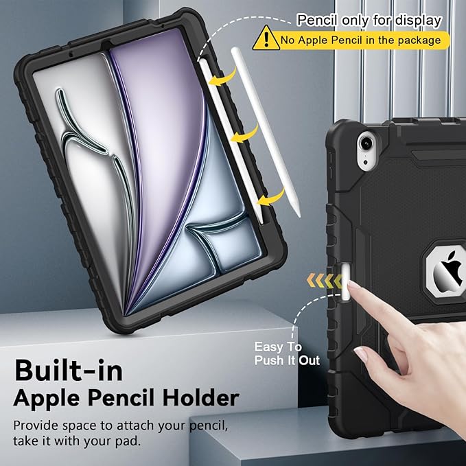 Grifobes Case for iPad Air 11-inch (M4/M3/M2) 2026/2025/2024, for iPad Air 5th/4th Generation 2022/2020 10.9", Heavy Duty Rugged Cover with Stand/Pencil Holder for i Pad Air 5 4 Gen(Black)