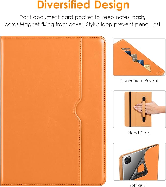 DTTO for iPad Pro 12.9 6th / 5th / 4th / 3rd Generation Case 2022/2021/2020/2018, Leather Folio Stand Cover with Built-in Apple Pencil Holder -Auto Wake/Sleep and Multi Viewing Angles,Orange