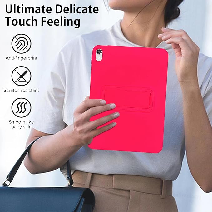 Shockproof Case for iPad 10th/11th Gen, TPU & Hard PC Back Cover with Kickstand Feature Screen & Camera Defense Cleaning Cloth + Stylus Included for iPad 11th 10th Gen, Rose