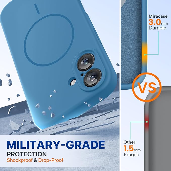 Miracase Compatible with iPhone 16 Case, [Soft Anti-Scratch Microfiber Lining], Compatible with MagSafe, Liquid Silicone Case Shockproof Drop Protection Phone Case for 16,Capri Blue