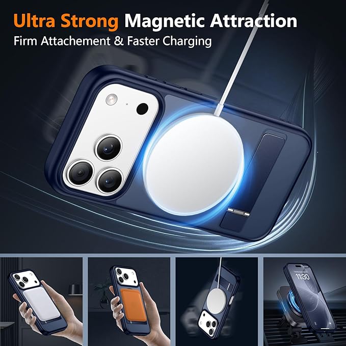 SPIDERCASE Magnetic for iPhone 17 Pro Max Case,with [3 Stand Ways] [Military Grade Drop Protection] with Invisible Stand Shockproof Slim Case for iPhone 17 Pro Max 6.9",Blue