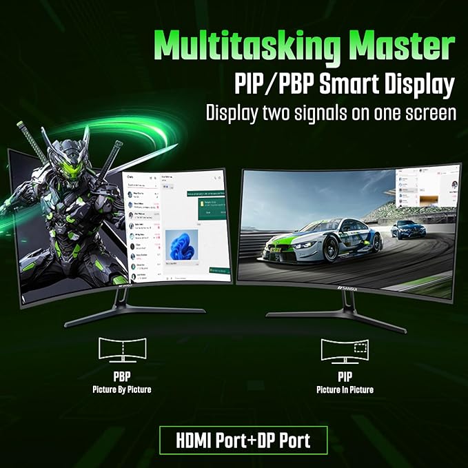 SANSUI 27 Inch 280Hz Curved Gaming Monitor,WQHD 280Hz / HD 400Hz Dual Mode,1500R Curved Computer Monitor, HDR400 135% sRGB 5000:1 Contrast Ratio, PIP/PBP,OD 1ms AI Crosshair,HDMI2.1 * 2, DP1.4,VESA