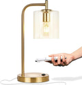 Brightech Elizabeth Table Lamp with Wireless Charging Pad and USB Port, Bedside Reading Lamp, Vintage Brass Gold Desk Lamp, Nightstand Lamp with LED Bulb for Bedroom, Living Room, Office