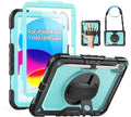 SEYMAC Case for iPad (A16) 11th/10th Generation 2025/2022 (11″/10.9″), Sturdy Heavy Duty Full-Body Shockproof Protective Case with Screen Protector, Rotating Stand, Hand/Shoulder Strap, Light Blue