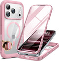 Miracase Magnetic for iPhone 17 Pro Case 6.3" [Compatible with MagSafe] Full-Body Phone Case with Built-in Glass Screen Protector & Camera Control,Drop Proof iPhone 17 Pro Cover, Pink