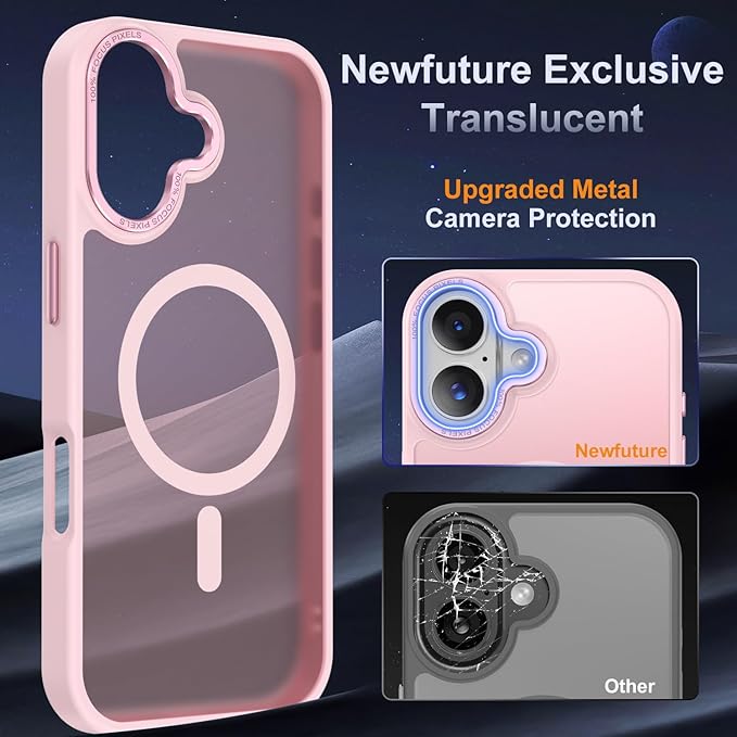 Newfuture Magnetic for iPhone 17 Case [Compatible with Magsafe] [Military Grade Drop Protection] Translucent Matte Anti-Scratch Shockproof Protective Phone Cover 6.3 Inch, Tender Pink