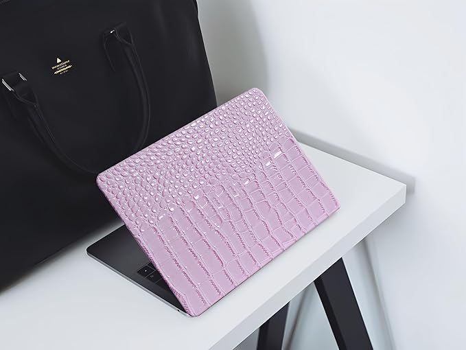 Compatible with Crocodile MacBook Air 13 inch Case 2021 2020 2019 2018 M1 A2337 A2179 A1932, Textured Elegant Luxury Aligator Skin Snakeskin PU Leather Hard Shell & Keyboard Cover, Lilac