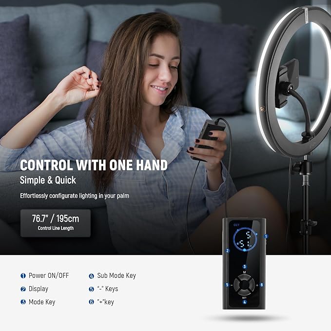 NEEWER 12" 24W Power LED Ring Light with Tripod Stand, Bi Color 2900-7000K, USB C PD Input, CRI97+ 1810lux/0.5m Compatible with iPhone Makeup Studio Streaming Selfie Video Recording, RH12B K2