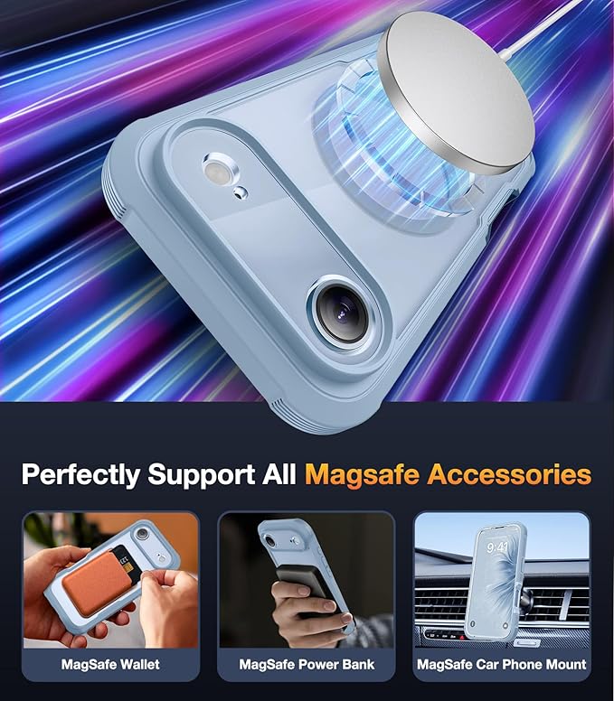 Diaclara Magnetic Designed for iPhone Air Case Full Body Bumper,[Compatible with MagSafe] Military Drop Proof Cover with Built-in Touch Sensitive Anti-Scratch Screen Protector for iPhone 17 Air Blue