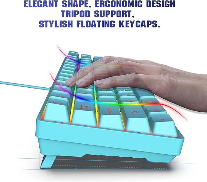Snpurdiri 60% Membrane Gaming Keyboard,RGB Compact Wired Small Keyboard, Strong Mechanical Feel for PC/Mac Gamer, Typist, Travel, Easy to Carry on Business Trip(68 Keys,Blue)