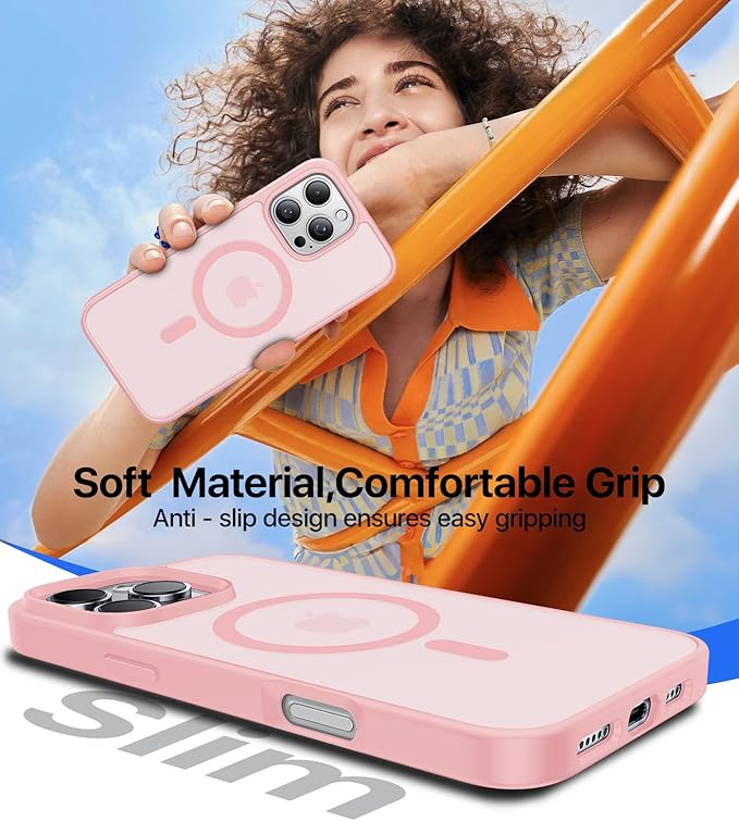 Magnetic for iPhone 16 Pro Max Case[Compatible with MagSafe][Military-Grade Drop Protection][Anti-Yellowing]Shockproof Protective Translucent Matte Cover for iPhone 16 Pro Max Phone Case,Pink
