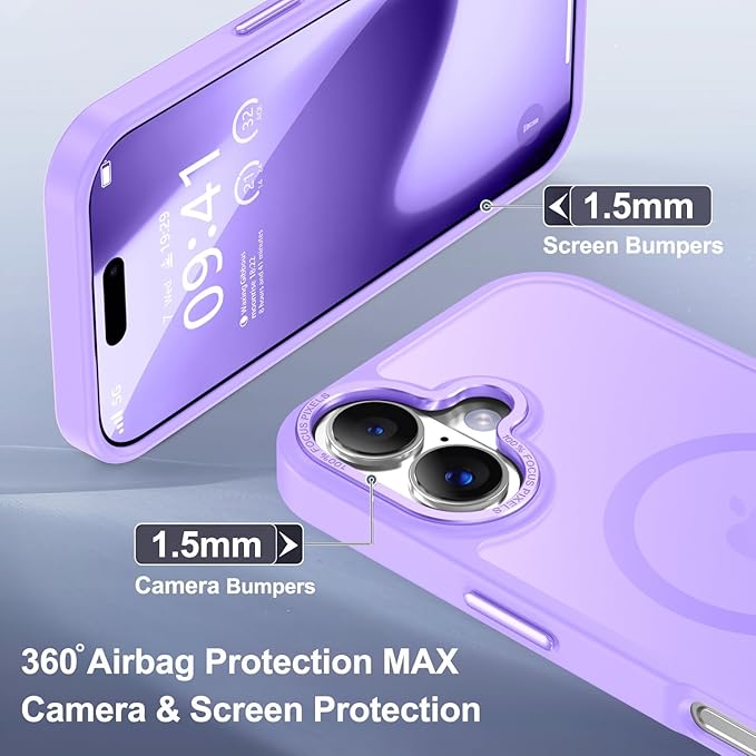 Newfuture Magnetic for iPhone 17 Case [Compatible with Magsafe] [Military Grade Drop Protection] Translucent Matte Anti-Scratch Shockproof Protective Phone Cover 6.3 Inch, Lilac Purple