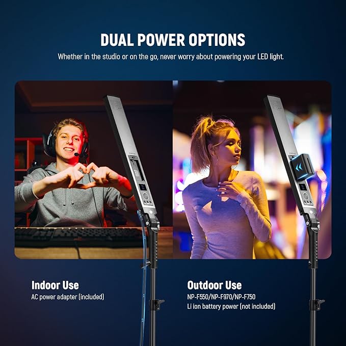 NEEWER Upgraded LED Video Light Stick & 2.4G Remote Kit, 2 Pack Handheld Dimmable 3200K~5600K CRI97+ Video Lighting with Stands/Filters/Bag for YouTube Video Recording Photography Gaming, BH20B Black