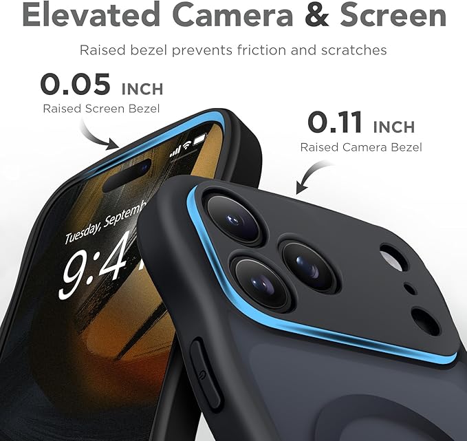CAPRARO Magnetic for iPhone 17 Pro Max Case for Women Girls, Upgraded [Full Camera Protection] [Compatible with MagSafe] Cute Wave Translucent Matte Phone Case for iPhone 17 Pro Max, Black