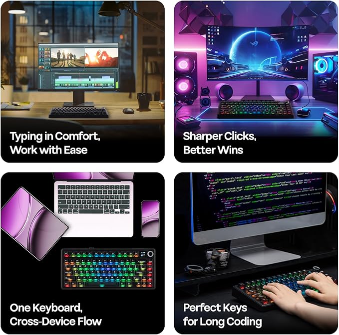 EPOMAKER X Aula F75 MAX Wireless Mechanical Keyboard with TFT Screen and Knob, Gasket Keyboard in 75% Layout, Hot Swappable Gaming Keyboard for PC/Mac/Linux (Matte Black)