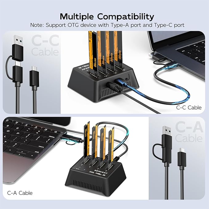 M.2 Dock with Fan for NVME SATA SSD, Tool-Free 4 Bay NVMe Reader with Indicator Light, 10Gbps Speed（No Clone Function）