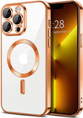 Hython Magnetic Clear for iPhone 13 Pro Case with Camera Lens Protector [Compatible with MagSafe] Luxury Plating Edge Slim Soft TPU Cover Protective Phone Case for iPhone 13 Pro 6.1", Orange