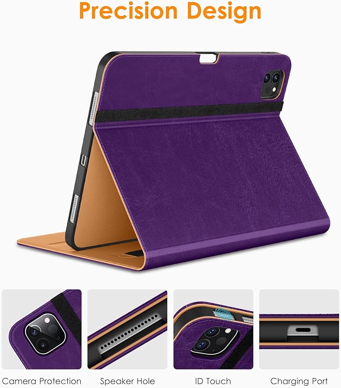 DTTO for iPad Pro 12.9 6th / 5th / 4th / 3rd Generation Case 2022/2021/2020/2018, Leather Folio Stand Cover with Built-in Apple Pencil Holder -Auto Wake/Sleep and Multi Viewing Angles, Dark Purple