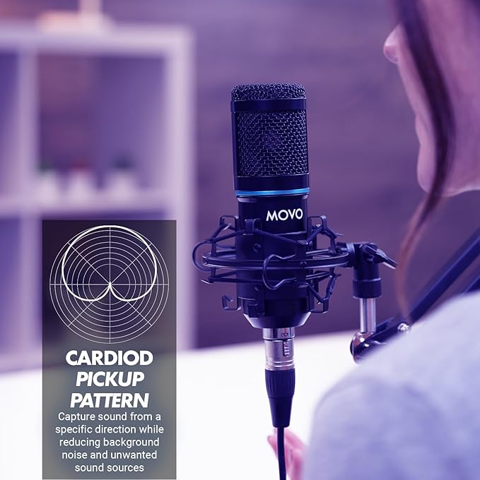 Movo PodPak Podcast Equipment Bundle with XLR Condenser Microphone, Articulating Scissor Arm, and Pop Filter - XLR Mic for Podcasting, Streaming, YouTube, Music, ASMR - Content Creator Studio Mic