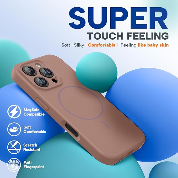 Miracase Magnetic for iPhone 16 Pro Case, [Soft Anti-Scratch Microfiber Lining], Compatible with MagSafe, Liquid Silicone Case Shockproof Drop Protection Phone Case for 16 Pro,Chocolate