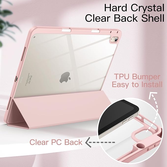 JETech Case for iPad Air 13-Inch M4/M3/M2 (2026/2025/2024) with Pencil Holder, Clear Transparent Back Shell Slim Stand Shockproof Tablet Cover, Auto Wake/Sleep (Sandy Pink)