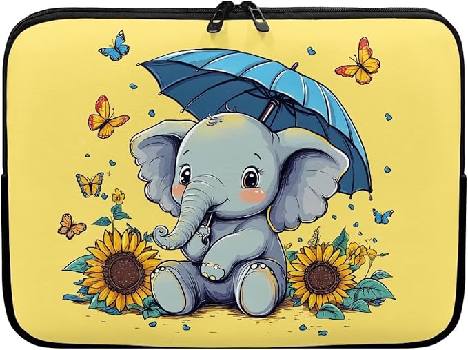 Sunflower Elephant Computer Sleeve for Women Laptop Sleeve 12inch Neoprene Laptop Covers with Padded Compartment Lap Top Case Teen Girls Cute Computer Carrying Bag