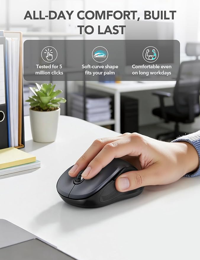 Trueque Wireless Mouse for Laptop, 2.4GHz Ergonomic Computer Mouse with Back & Forward Buttons, 3 Adjustable DPI Levels, 6 Buttons, Optical USB Cordless Mice for Windows PC, M01 (Space Gray)