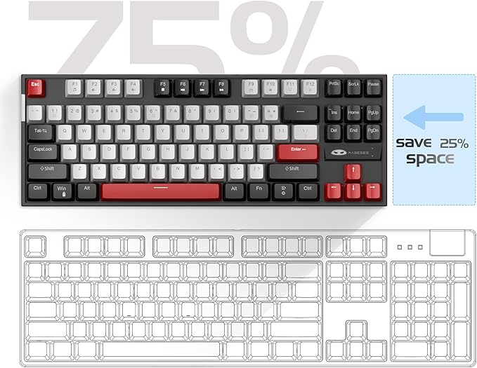MageGee 75% Mechanical Gaming Keyboard, Blue Switch, LED Backlit, 87 Keys Compact TKL Wired Computer Keyboards for Windows Laptop PC Gamer - Grey/Black